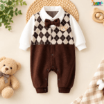 Cozy Argyle Bear Baby Romper