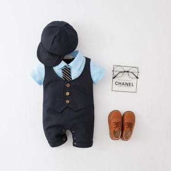 Soft Baby Suit Romper (Including Cap+Tie)