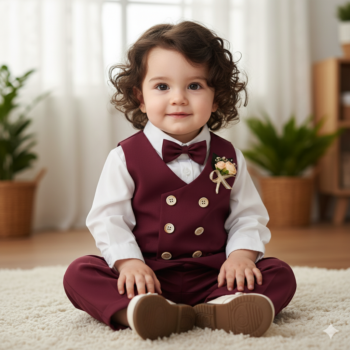 Kids Wine Party Suit (Shirt+Pant+Tie+Bruch+Blazer)