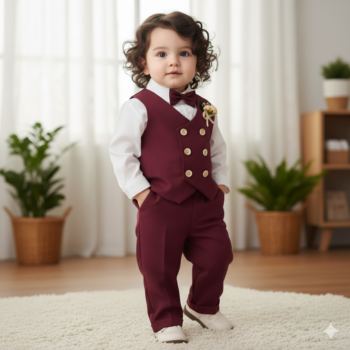 Kids Wine Party Suit (Shirt+Pant+Tie+Bruch+Blazer)