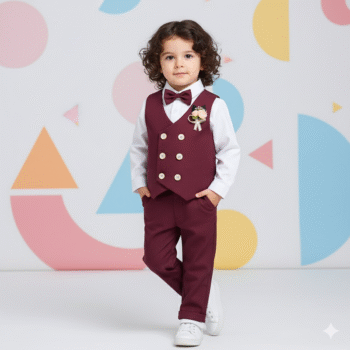 Kids Wine Party Suit (Shirt+Pant+Tie+Bruch+Blazer)