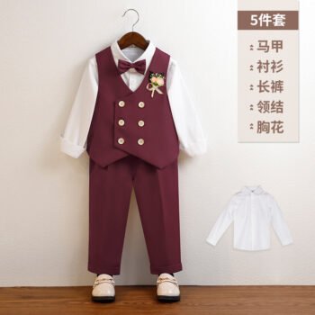 Kids Wine Party Suit (Shirt+Pant+Tie+Bruch+Blazer)
