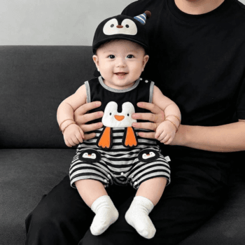 Cotton Penguin romper (With Cap)