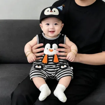 Cotton Penguin romper (With Cap)