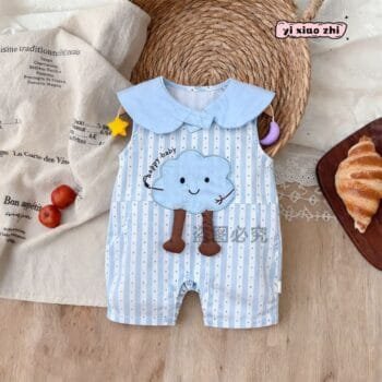 Blue Cloud Printed Sleeveless Baby Romper