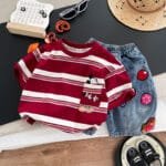 Boys Red Patterned Knit T-shirt Denim Jeans Set