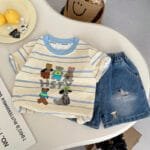 Boys Casual Striped T-Shirt & Denim Shorts Set